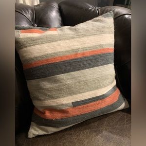 West Elm gray, coral and white striped throw pillow 18 inch square